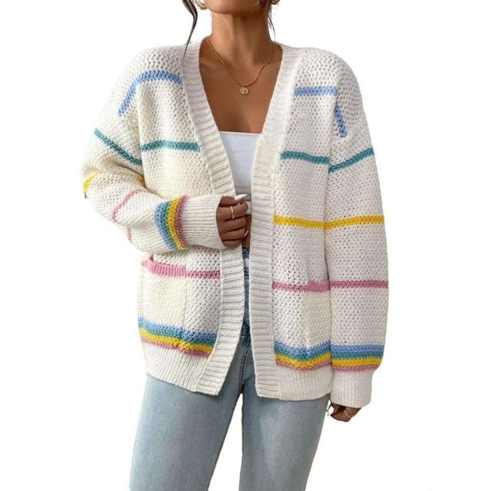 Casual Striped Long Sleeve Multicolor Women Cardigans (Women's) - Picture 8 of 8